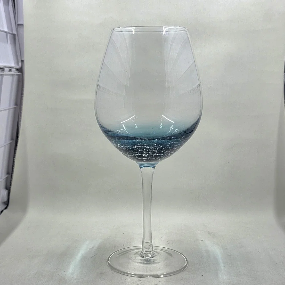 Pier 1 Teal Blue Crackle White Wine Glass 16 Oz 8-7/8